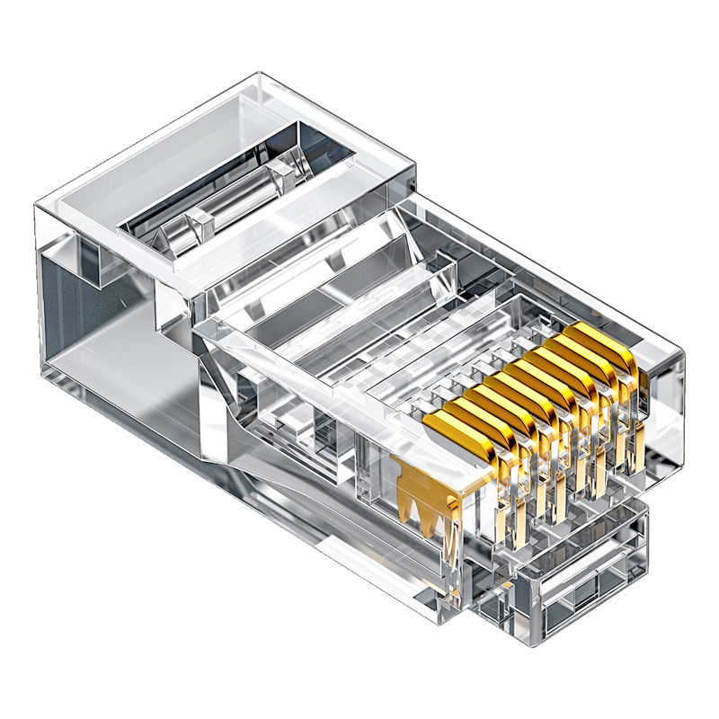 CRJ6100E 六類水晶頭6類千兆網(wǎng)絡(luò)網(wǎng)線接頭 RJ45工程級(jí)電腦網(wǎng)線連接器 Cat6水晶頭鍍金100個(gè)