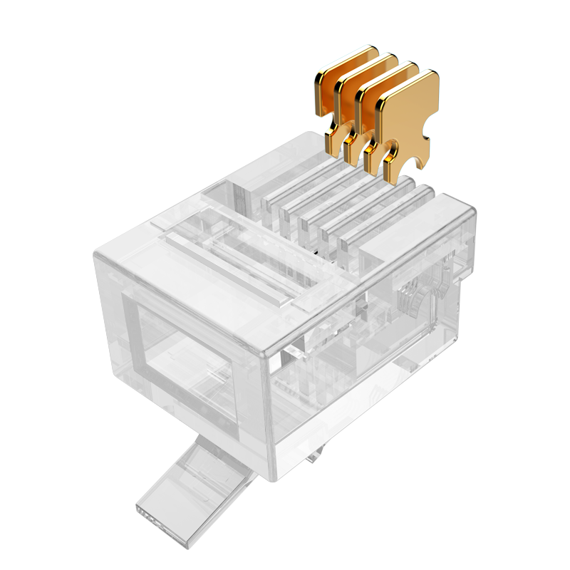 RC-1050 電話水晶頭 工程級(jí)純銅鍍金接頭 4芯話筒非屏蔽RJ11接口6P4C電話線連接頭50個(gè)/盒